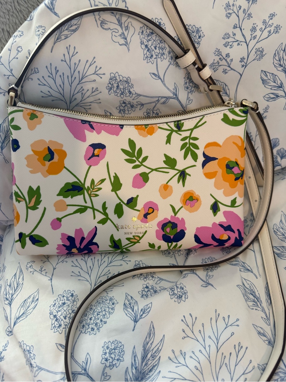 kate spade White Floral Crossbody with Pink, Orange & Green Accents